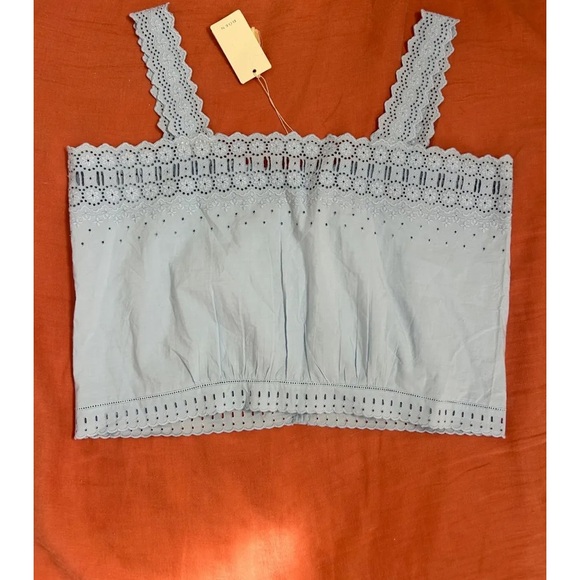 Doen NWT Estelle Bluebird light blue lace embroidered tank top - Picture 3 of 5